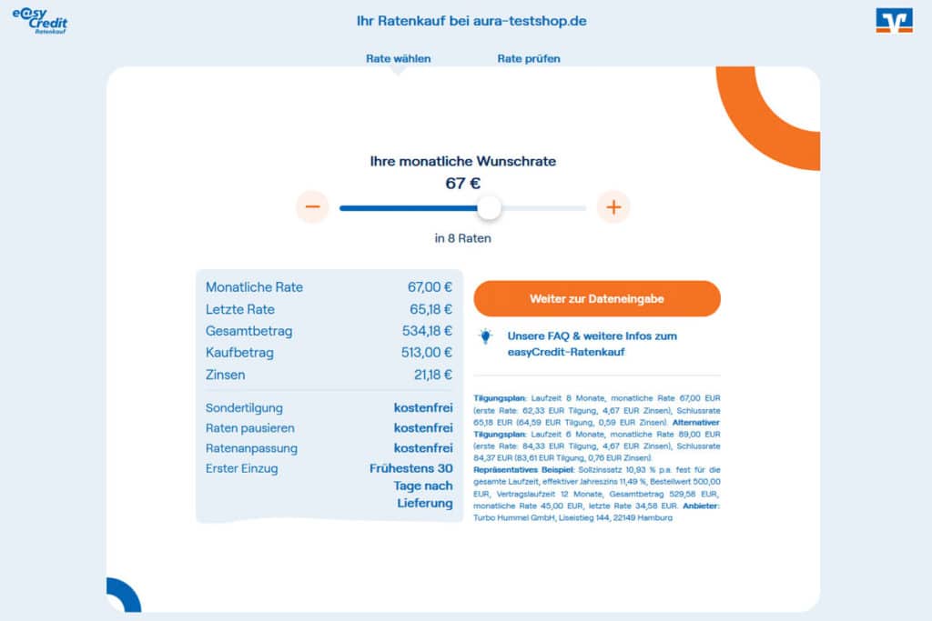 secupay Ratenkauf by easyCredit - Schritt 2