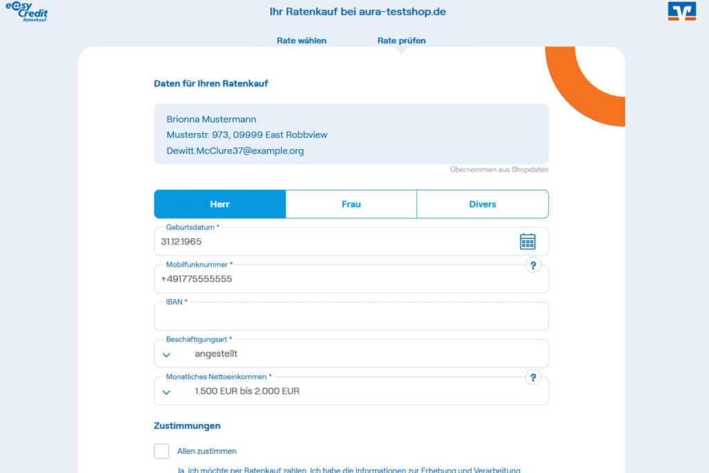 secupay Ratenkauf by easyCredit - Schritt 3